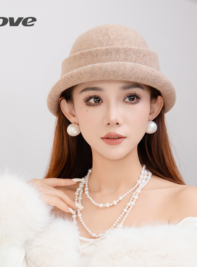 tlove帽子女时尚百搭羊毛毡秋冬季2026新款显脸小法式赫本风礼帽