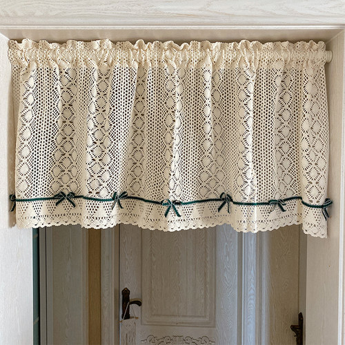 法式乡村棉线编织钩花蕾丝厨房短帘门帘窗帘柜门遮挡帘柜子 - 图0