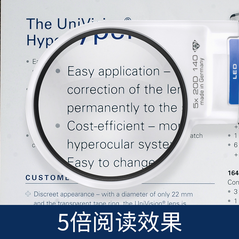 德国ESCHENBACH宜视宝5倍LED带灯老人阅读老花助视儿童探索低视力看报看书手持式非20倍100倍放大镜 15115 - 图0