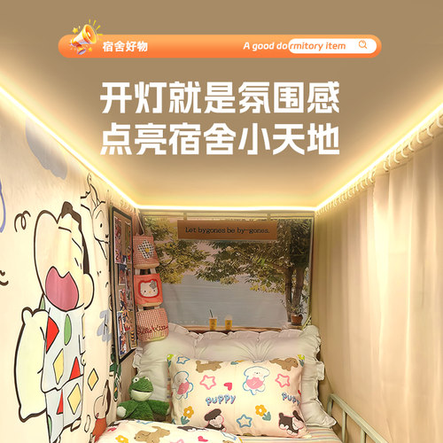 宿舍床上灯带插电式大学生宿舍好物上下铺蚊帐床帘内用氛围小夜灯 - 图0