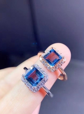 纯银托帕石水晶方形戒指
