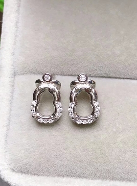 新S925纯银葫芦耳钉耳饰银空托尺寸4*5*7mm时尚流行简约DIY配件