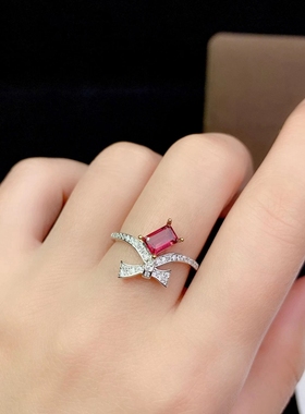 新S925纯银长方形戒指银空托 小尺寸4*6mm可镶嵌红蓝宝祖母绿等