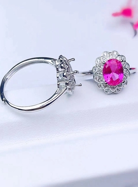 新S925纯银套装银空托戒指吊坠尺寸6*8mm时尚豪华精工diy银配件