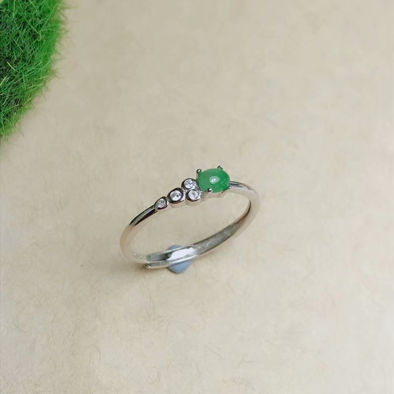 S925银女款戒指空托小尺寸3*4来石免费镶嵌翡翠碧玺祖母绿 - 图1