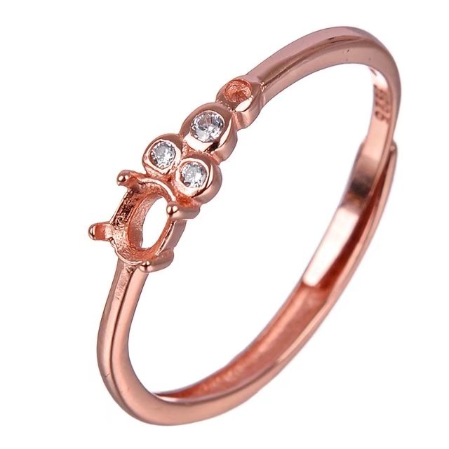 S925银女款戒指空托小尺寸3*4来石免费镶嵌翡翠碧玺祖母绿 - 图3