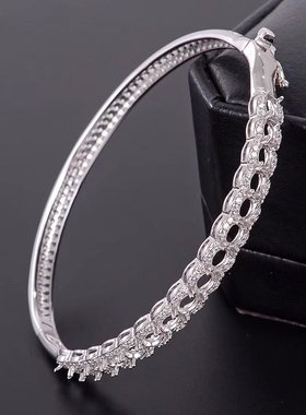 女S925纯银原创3*4mm手镯银空托