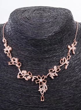 锁骨链镶嵌翡翠碧玺蜜蜡琥珀空托