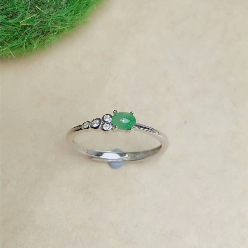 S925银女款戒指空托小尺寸3*4来石免费镶嵌翡翠碧玺祖母绿 - 图0