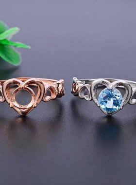 s925银女款戒指空托圆碧玺红宝石