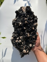 Natural Shandong Black Crystal Raw Stone Black Crystal With Green Lianshi Feldspar Symbiont Black Crystal Cluster Pendulum