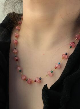 野莓玉石ins串珠锁骨链女