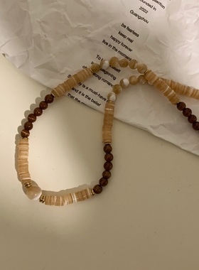 咖甜贝壳虎眼石锁骨链