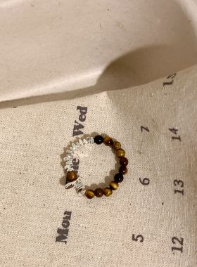 虎眼石戒指串珠复古女