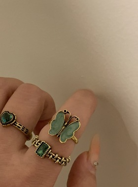 中式复古vintage戒指做旧高级感小众独特古着蝴蝶食指戒2024新款