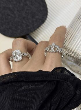 韩国小众设计星星花朵宽版戒指女高级感ins网红手饰轻奢个性指环