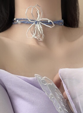 手工串米珠小众花花项链女ins冷