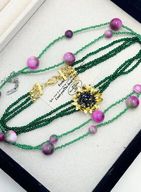 2025ss设计感显白长款绿色多层气质小众项链彩色