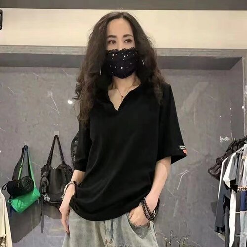 欧洲站POLO领潮流女宽松显瘦短袖T恤女夏季半袖时尚纯棉宽松上衣 - 图3