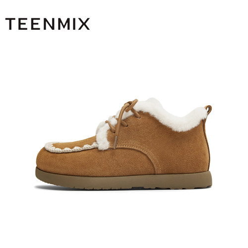 天美意复古勃肯加绒毛毛鞋棉鞋女雪地靴短靴子2025冬新款BL931DM5 - 图0