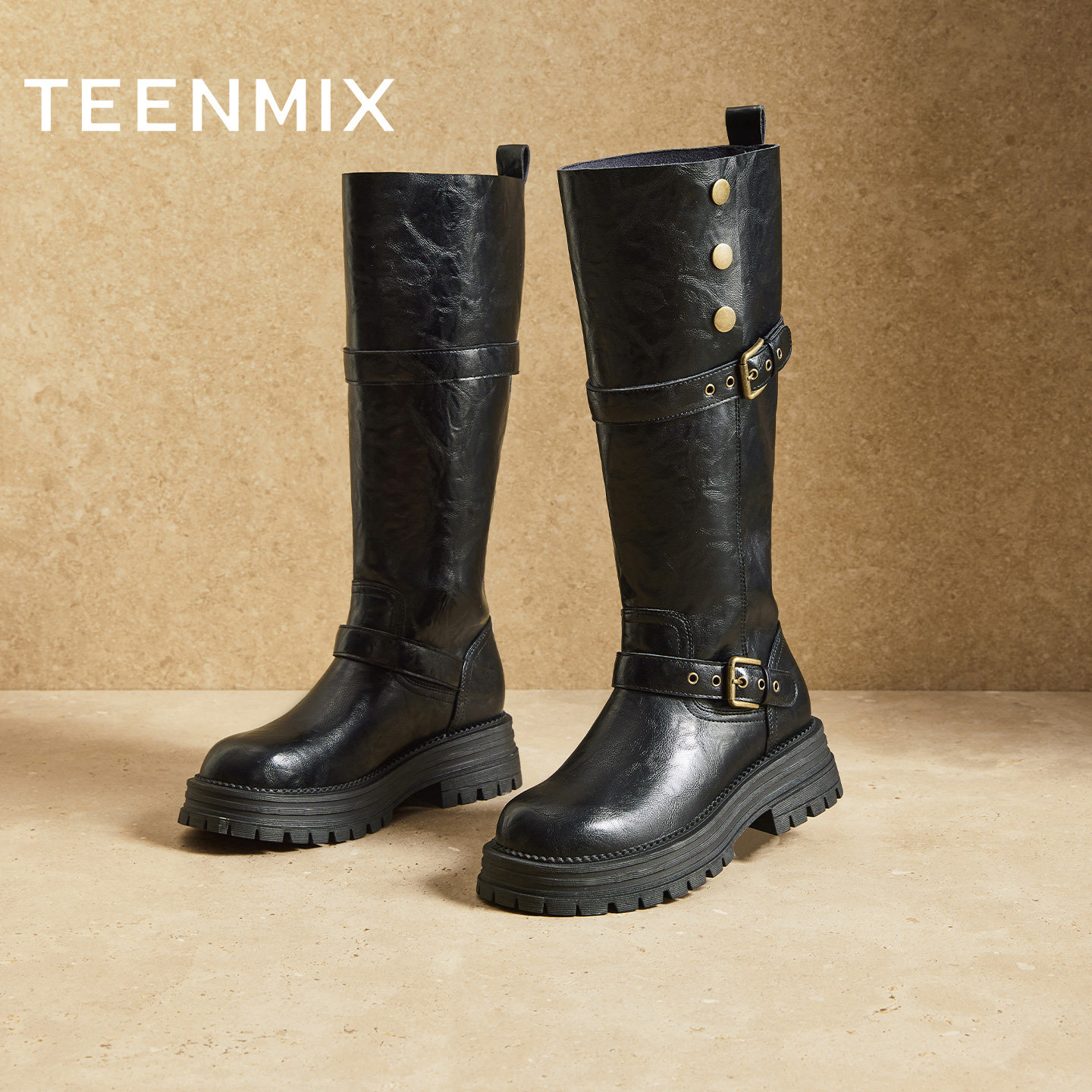 天美意复古厚底骑士靴长靴女鞋子高筒时装靴休闲皮靴2025冬季新款,淘宝优惠券,粉丝福利购,淘宝优惠卷