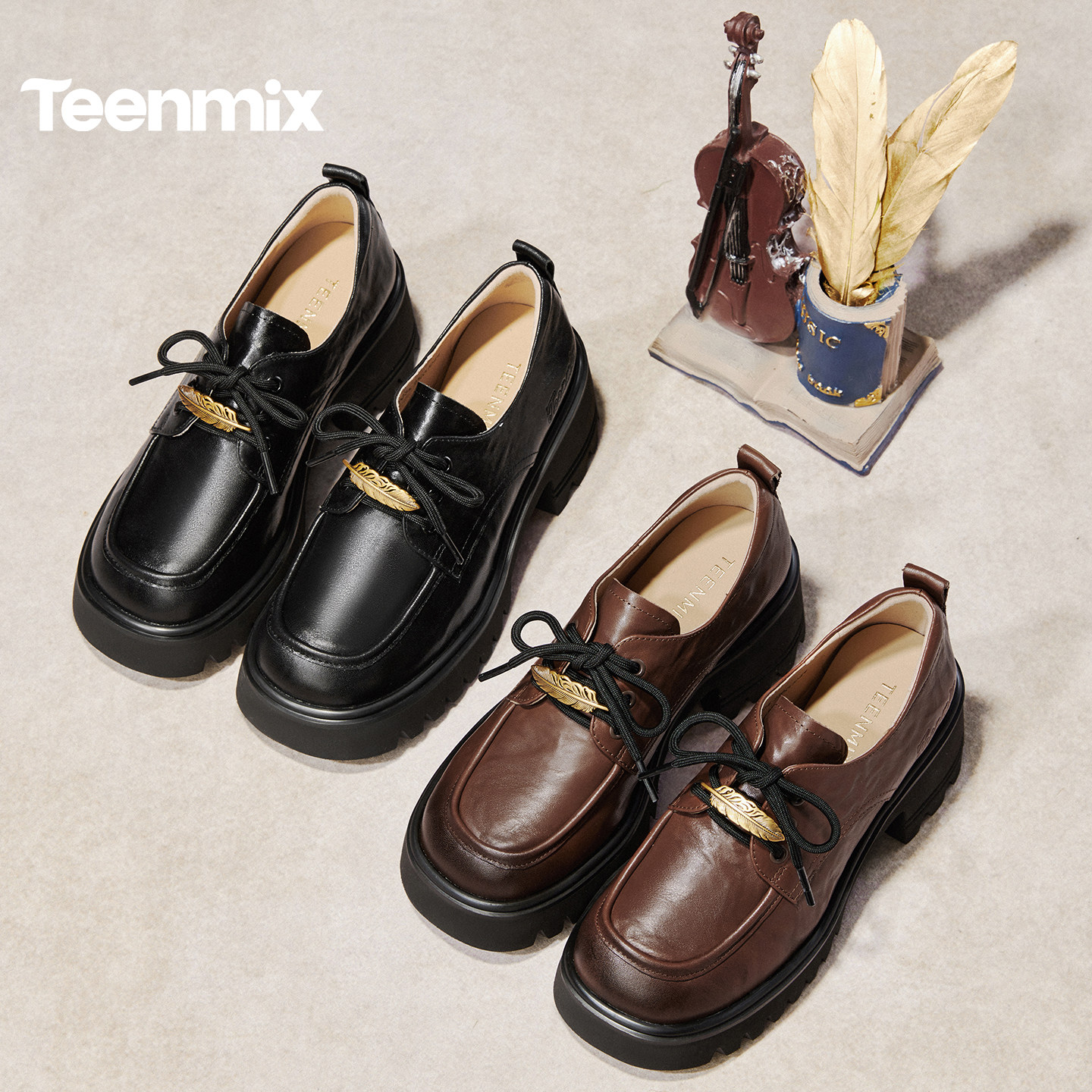 天美意金色羽毛厚底增高英伦常青藤乐福鞋小皮鞋女单鞋2026春新款,淘宝优惠券,粉丝福利购,淘宝优惠卷