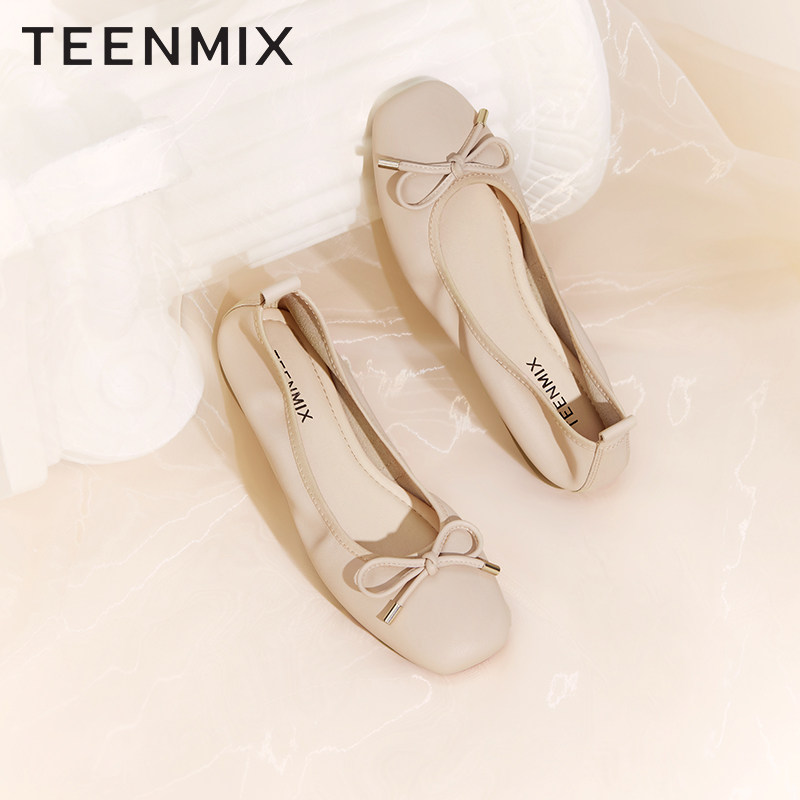 天美意蝴蝶结晚晚通勤女软底平底鞋 天美意teenmix单鞋