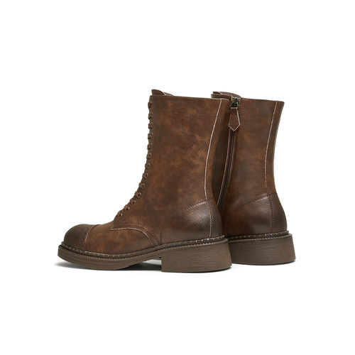 天美意复古西部靴马丁骑士靴女鞋厚底短靴皮靴冬新款KQZ02DZ4 - 图2