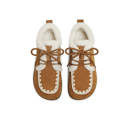 天美意复古勃肯加绒毛毛鞋棉鞋女雪地靴短靴子2025冬新款BL931DM5 - 图1