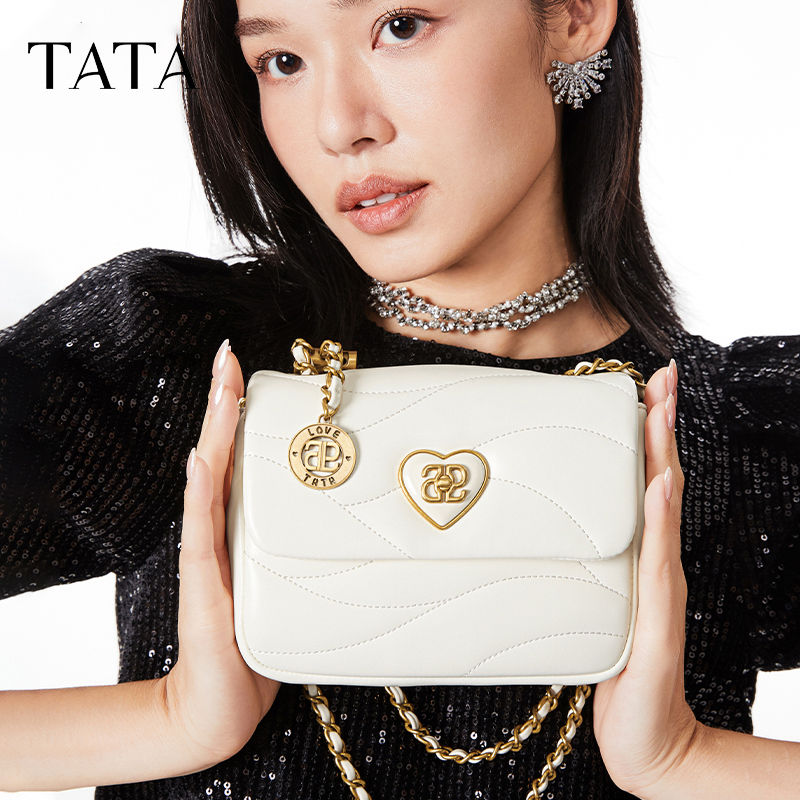 Tata他她豆腐小方包女包气质白色链条单肩包包斜挎包新款X3227AX4 - 图2