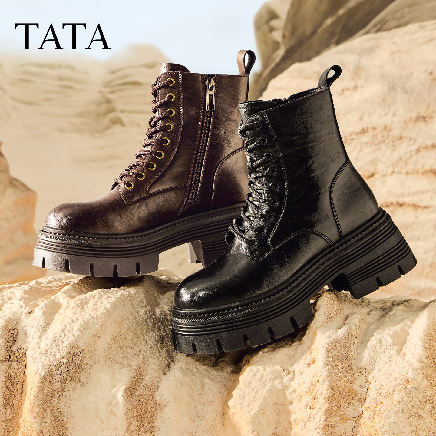 【直播下架】TATA他她巡星者百搭工装靴长靴马丁靴女靴女鞋 - 图0
