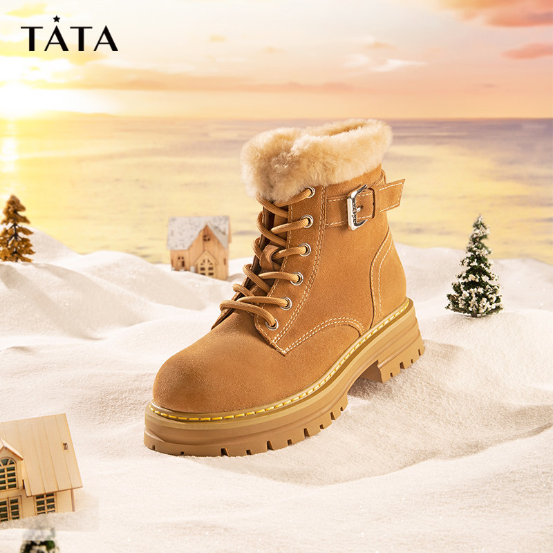 tata加绒英伦马丁靴秋冬户外雪地靴 他她Tata马丁靴