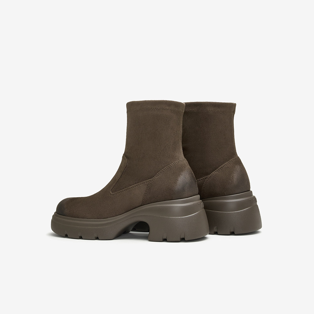 Tata他她棕色厚底弹力靴女靴子瘦瘦靴气质短靴新款袜靴7DK60DZ4,淘宝优惠券,粉丝福利购,淘宝优惠卷