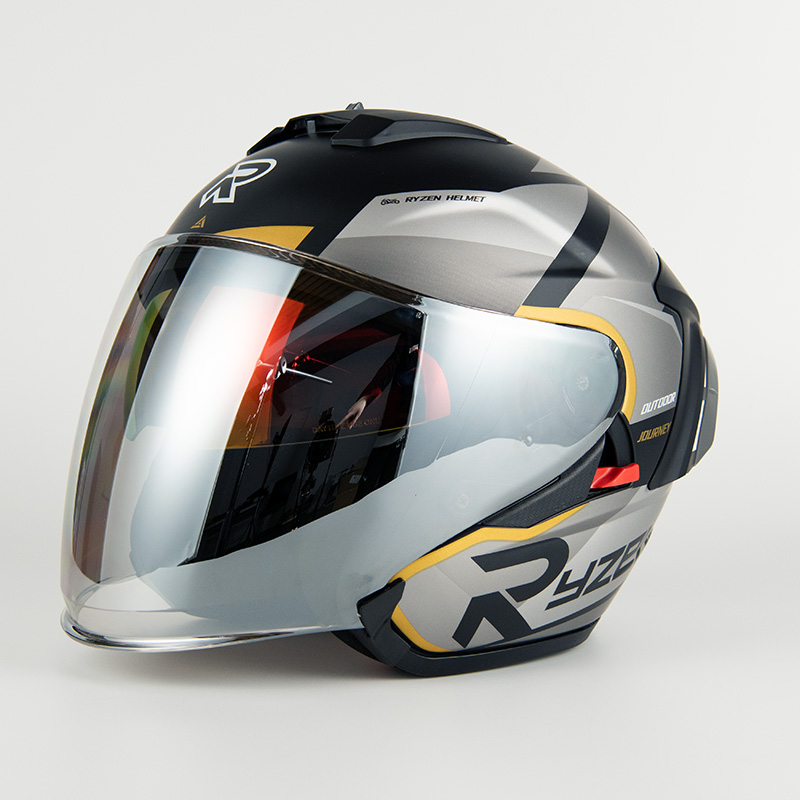 Ryzen摩托车头盔半盔镜片 RO-5镜片红色银色透明-图1