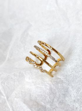 青岛外贸饰品戒指潮流时尚百搭简约气质黄铜镀真金镶嵌锆石女指环
