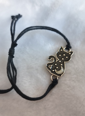 情侣闺蜜款手绳金属卡通动物甜美白昼太阳猫咪夜晚星空猫咪手链