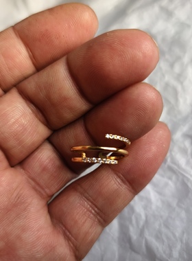 欧美外贸饰品指环潮流时尚镶嵌锆石个性黄铜镀真金精致小款戒指