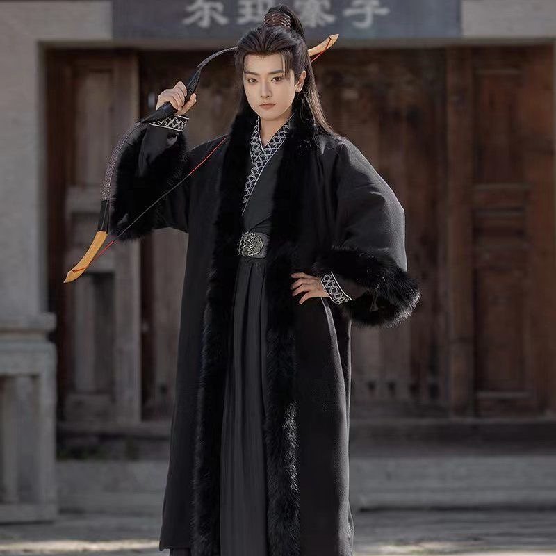 汉风【玄月】原创冬款汉服男狐狸毛领保暖加绒宋制冬款裘衣披袄,淘宝优惠券,粉丝福利购,淘宝优惠卷