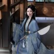 魏晋制蓝色战国袍汉服女直裾古装女款复原拖尾古风女装2026新款