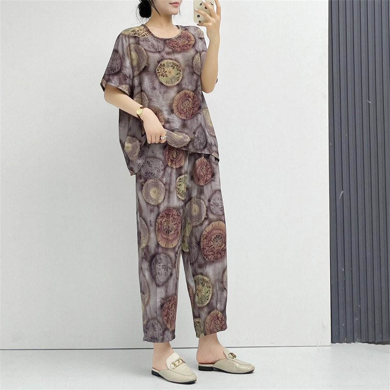 惠衣阁夏女两件套装短袖衬衫套头圆领衬衫松紧腰高腰九分裤妈妈装,淘宝优惠券,粉丝福利购,淘宝优惠卷