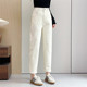 Huiyige Spring and Summer Women's High Waist Jeans Elastic Denim Nine-Point Pants Casual Pants Small Straight Pants White Jeans
