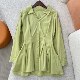 Huiyige Spring and Summer Women's Cotton Nine-quarter Sleeve Shirt Lapel Bat Sleeve Shirt Korean Style Commuting Waist Slim Shirt