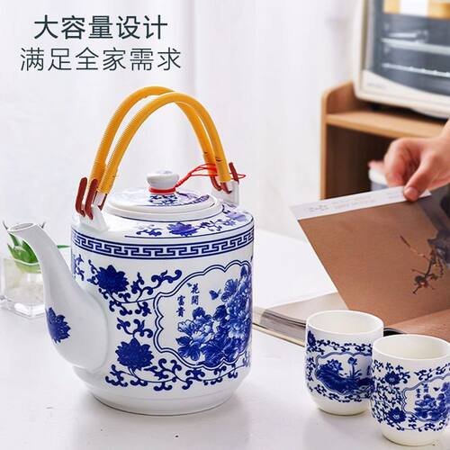 正品大容量耐高温陶瓷凉水壶水杯景德镇家用茶壶养身壶青花复古壶 - 图0
