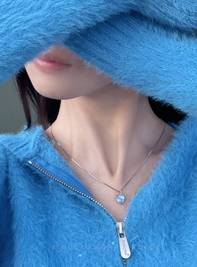 通体925银蓝色幻彩爱心椭圆项链