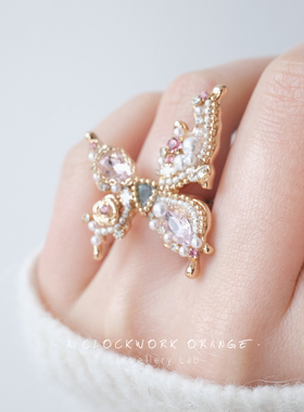 原创设计不对称液态蝴蝶手作戒指