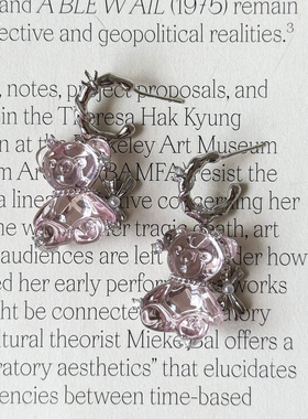 果冻粉小熊耳钉项链套装925银针