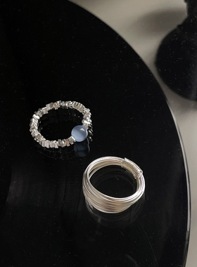 通体925纯银戒指叠戴锆石可调节