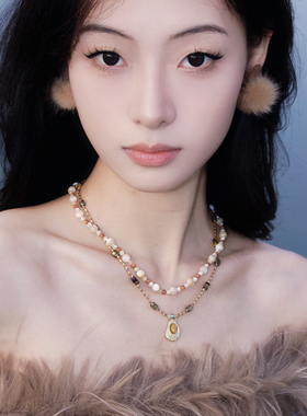 美拉德棕色系手作串珠项链叠戴女