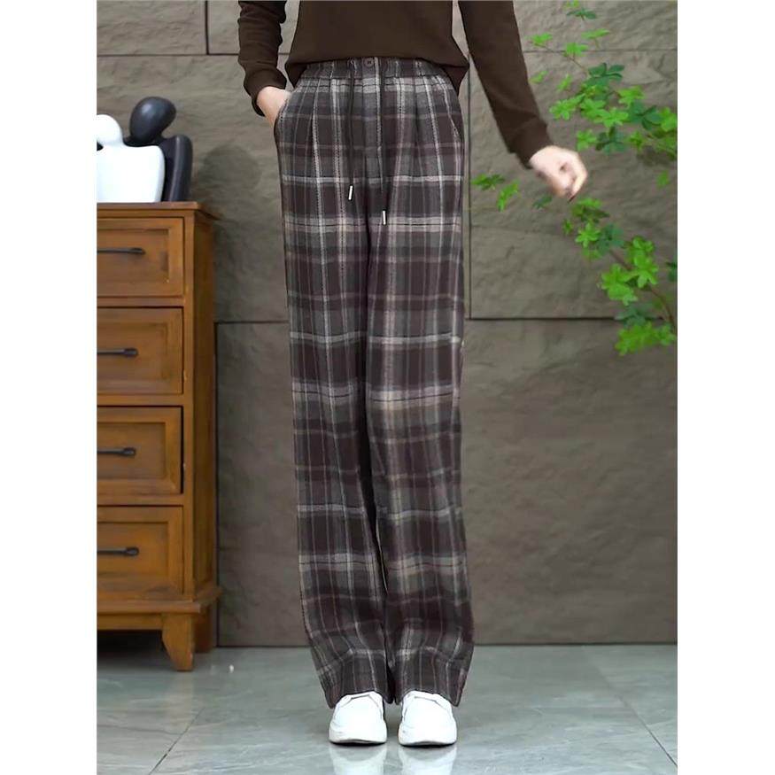 格子裤子女小个子巨好看2025新款松紧腰春秋季休闲百搭窄版阔腿裤,淘宝优惠券,粉丝福利购,淘宝优惠卷