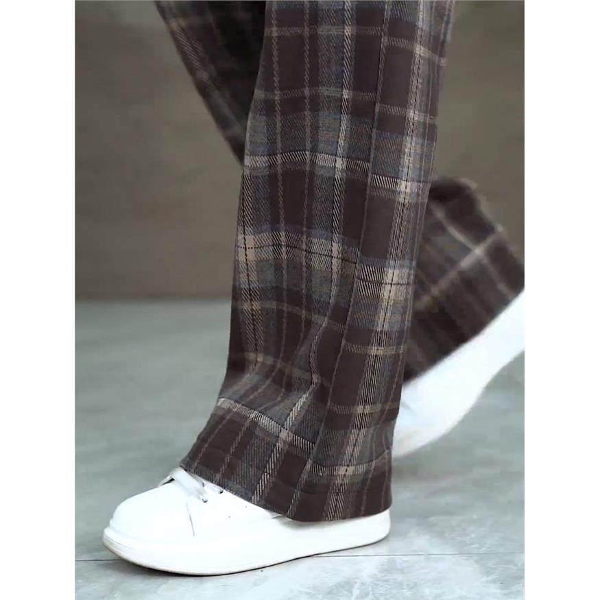 格子裤子女小个子巨好看2025新款松紧腰春秋季休闲百搭窄版阔腿裤,淘宝优惠券,粉丝福利购,淘宝优惠卷